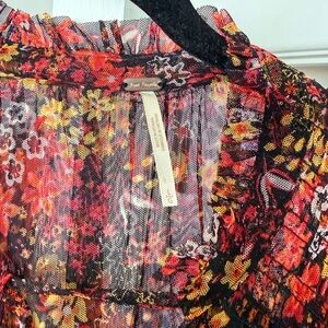 Free People Multicolor Floral Mesh Blouse